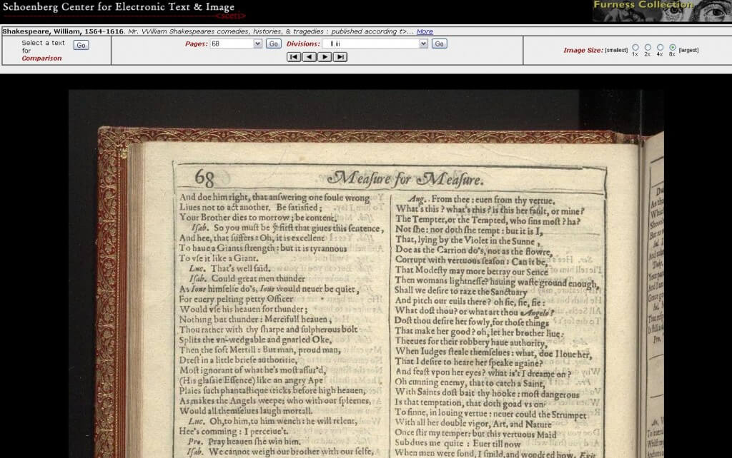 Penn's First Folio, with our Measure for Measure page in its largest state