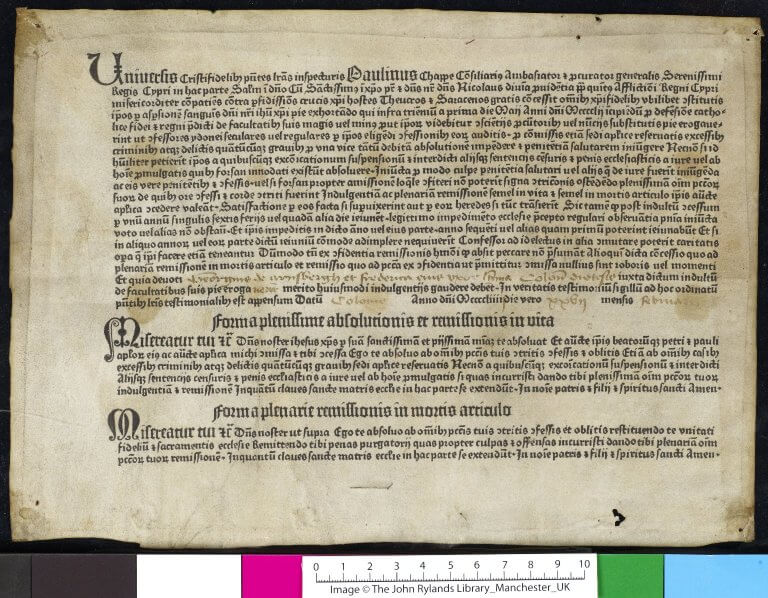 1454 indulgence (Rylands Library)